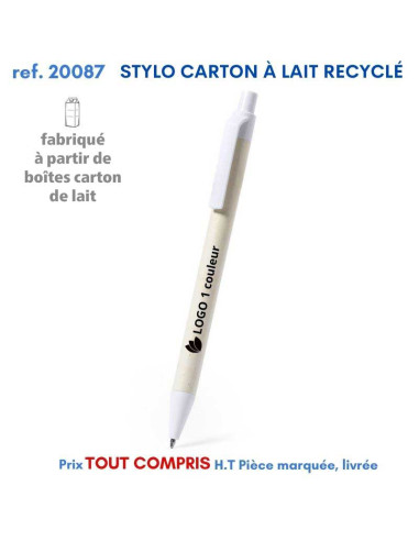 STYLO CARTON BRIQUE DE LAIT RECYCLE REF 20087 20087 Stylos Bois, carton, recyclé  1,71 €