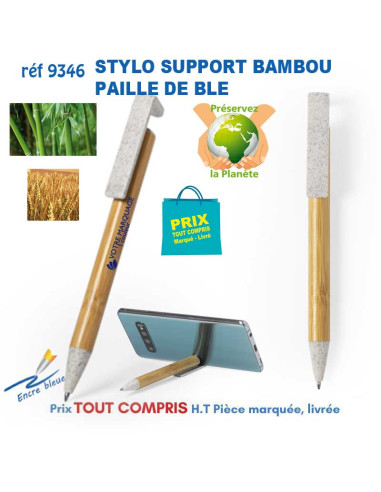 STYLO BILLE BAMBOU PAILLE DE BLE SUPPORT SMARTPHONE REF 9346 9346 Stylos Bois, carton, recyclé  1,95 €