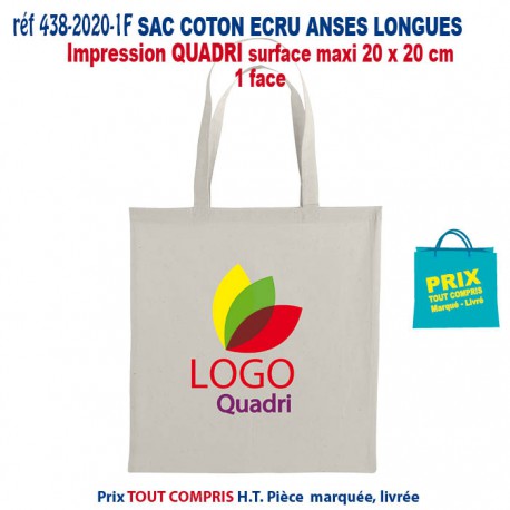 SAC COTON ECRU QUADRI ANSES LONGUES REF 438SPE 438SPE SACS SHOPPING - TOTEBAG  1,84 €