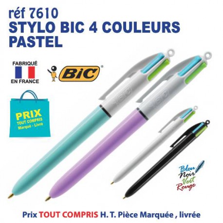 Stylo bille bic 4 couleurs personnalisé - Fab France - BIC 4 COLOURS FINE -  Vertlapub
