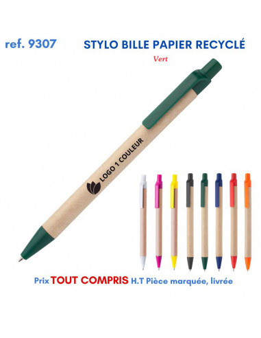 STYLO BILLE PAPIER RECYCLE REF 9307 9307 Stylos plastiques  0,23 €