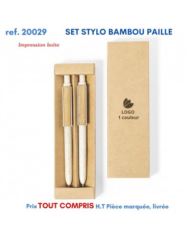 SET STYLOS BAMBOU PAILLE REF 20029 20029 Stylos Bois, carton, recyclé  3,45 €